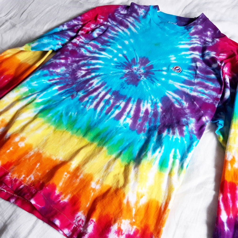 Grateful Dead XXL Long Slv Tiny Embroidered Steal Your Face Emblem Tie Dye Tee - Picture 5 of 8